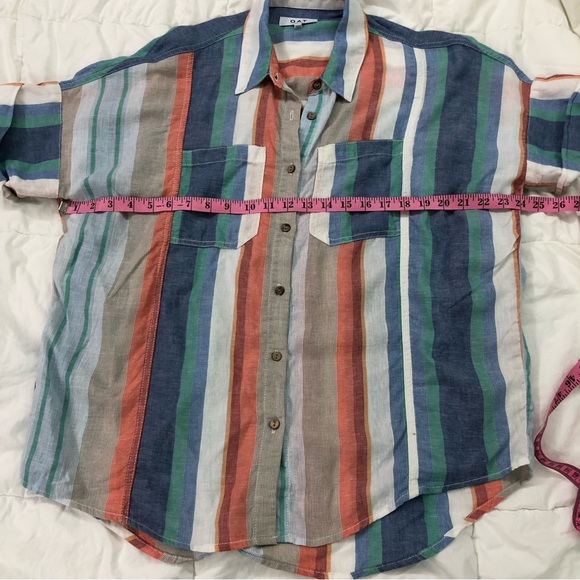 OAT New York Striped Short Sleeve Button Down Linen Blend - Picture 5 of 8